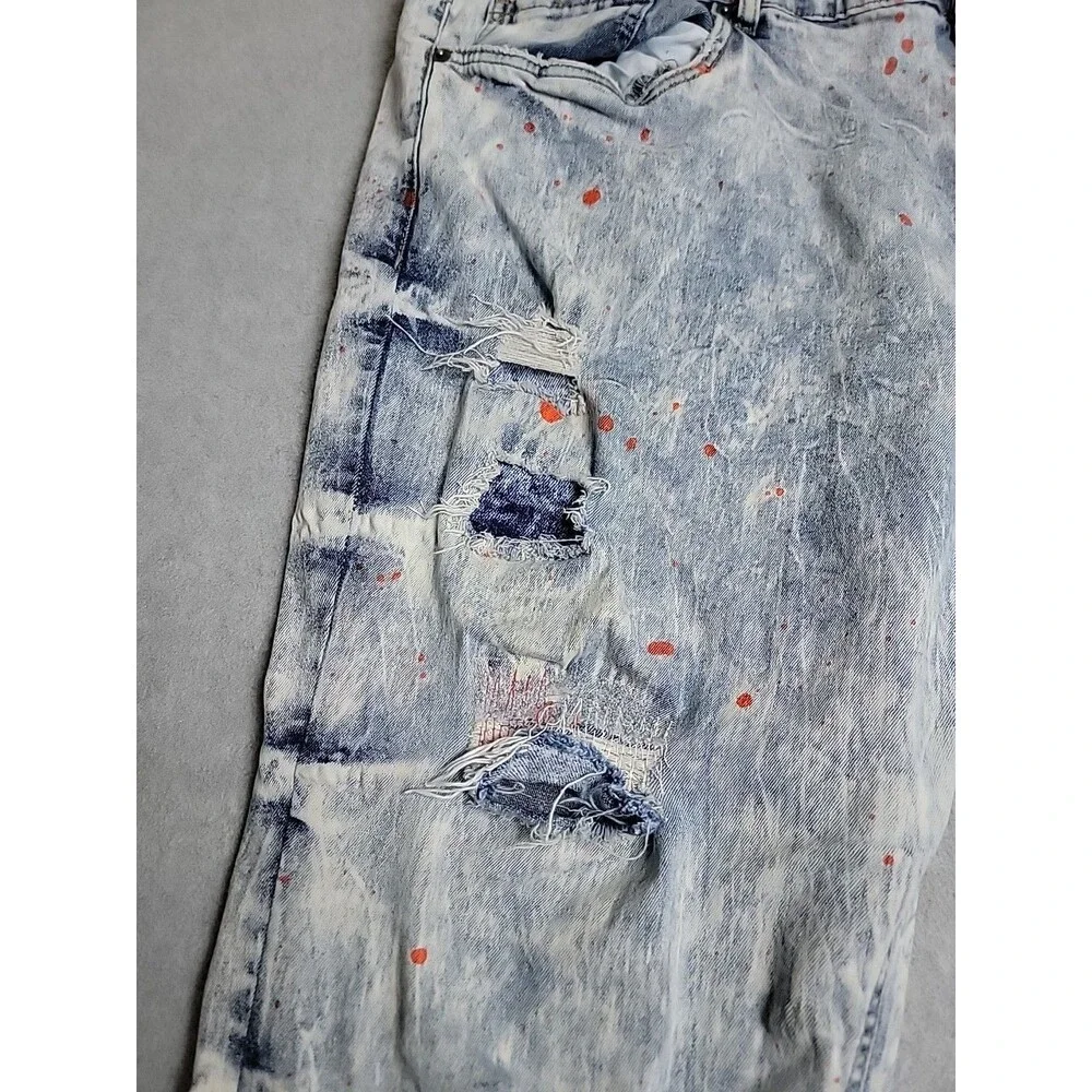 Another Hype Piece AHP Jeans Mens 44‎ 46x33 Blue Paint Stretch Distressed Y2K